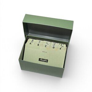 Amfile Amberg File Box Muted Green with Index Cards C1101 A-Z Vintage